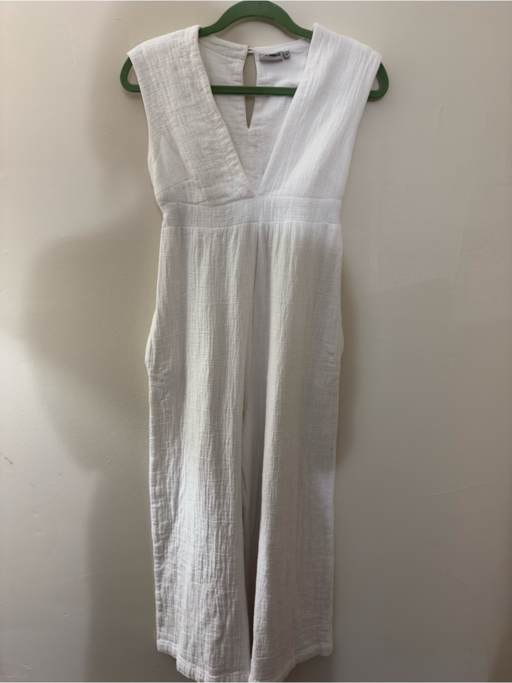 Anthropologie The Odells White V-Neck Gauze Wide-Leg Jumpsuit | Size Extra Small